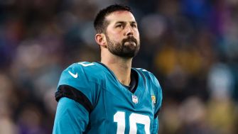 NFL kicker Brandon McManus in a Jaguars uniform during a game.