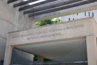 Signage of the Bureau of Alcohol, Tobacco, Firearms and Explosives (ATF) at its national headquarters.