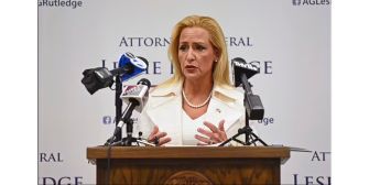 Attorney General Lesley Rutledge speaks at a press conference regarding the lawsuit against drug manufacturers and pharmacy benefit managers over high insulin prices in Arkansas.