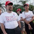 Supporters of Florida Governor Ron DeSantis at a voting reform bill signing event, wearing "Trump 24 Desantis" shirts and hats. Supporters of Florida Governor Ron DeSantis at a voting reform bill signing event, wearing "Trump 24 Desantis" shirts and hats.