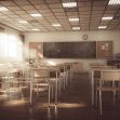 An empty classroom with wooden desks arranged in rows, sunlight streaming through the windows, and a chalkboard at the front. An empty classroom with wooden desks arranged in rows, sunlight streaming through the windows, and a chalkboard at the front.