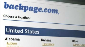 Screenshot of the Backpage.com website homepage, featuring a selection menu for U.S. locations.