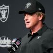 Jon Gruden speaking at a press conference as the head coach of the Las Vegas Raiders. Jon Gruden speaking at a press conference as the head coach of the Las Vegas Raiders.