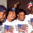 Members of 2 Live Crew posing together, wearing matching shirts that say "BANNED IN THE U.S.A." Members of 2 Live Crew posing together, wearing matching shirts that say "BANNED IN THE U.S.A."