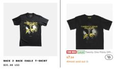 Twenty One Pilots' T-shirts versus Temu T-shirts